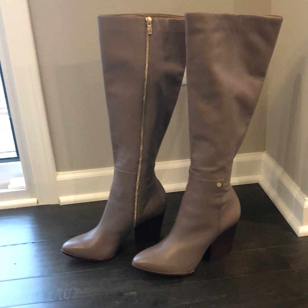 Taupe Calvin Klein Zurie Heeled Boots, 7.5